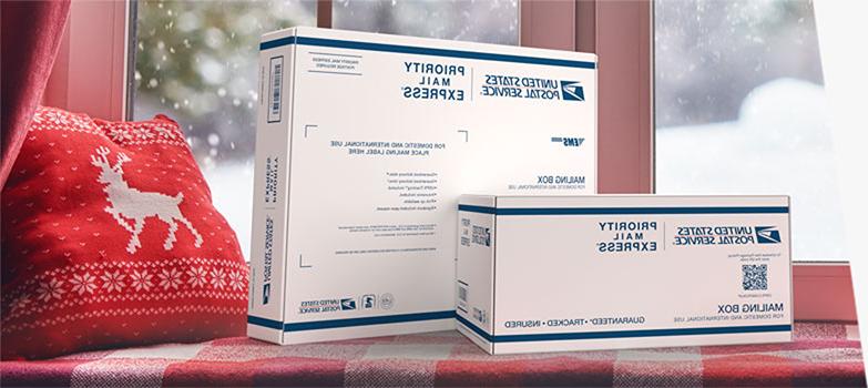 Priority Mail Express® boxes ready for holiday shipping.